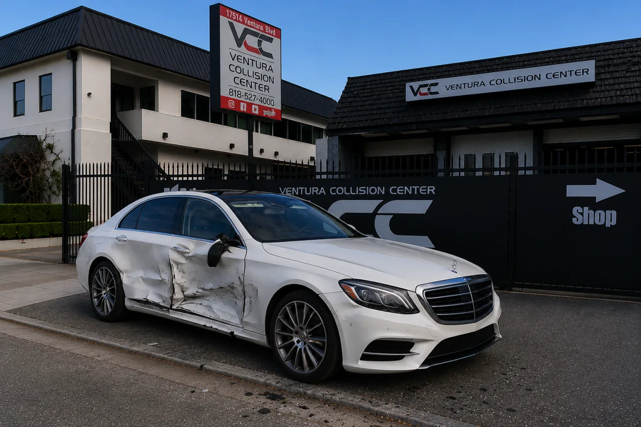 Mercedes-Benz S-Class before repair showing collision damage