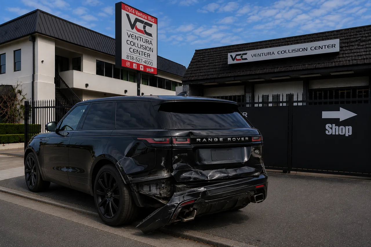 Range Rover Sport before repair showing collision damage